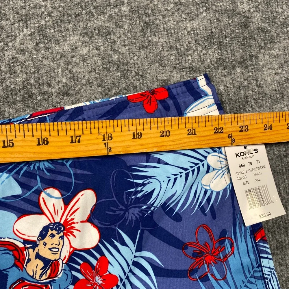 Superman Mens XXL Swim Trunks Blue Tropical Hawaiian Floral Board‎ Shorts NWT